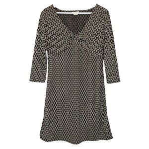 VTG MICHAEL KORS Y2K Retro Mod Floral Black Dress Cinched Bust V-Neck Women's 10